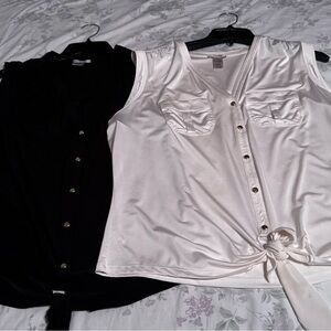 Cache Black and Cream Sleeveless Button Down Tops